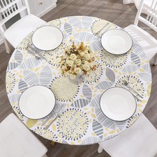 Round Vinyl Fitted Tablecloth with Flannel Backing Elastic Edge Design Table ...