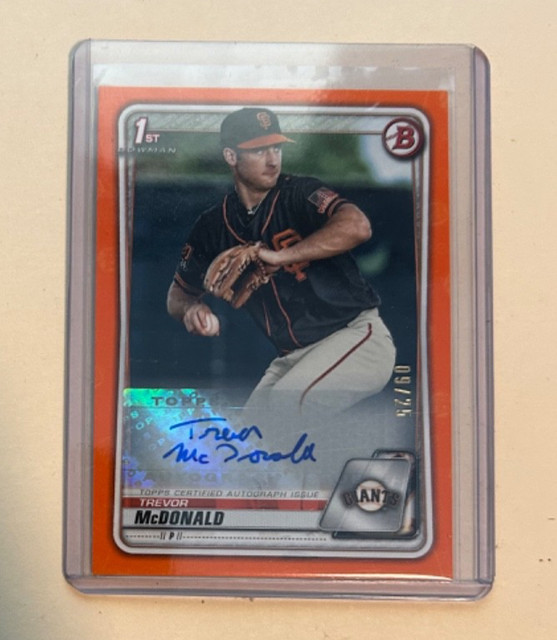 Trevor McDonald 1st 2020 Bowman Draft Orange Parallel Auto SSP #9/25 GIANTS