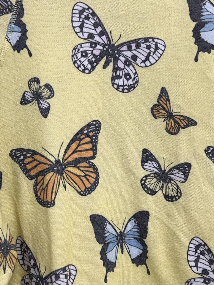 Sudadera Wildfox Para Mujer XL Amarilla Estampado Mariposa Pullover Cuello Redondo Hecha en EE. UU. Foto 4 de 4