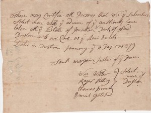 1748, Preston, CT, seizure of estate, Jonathan Park, selectmen signed