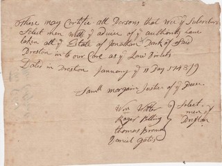 1748 Preston CT seizure of estate Jonathan Park selectmen signed