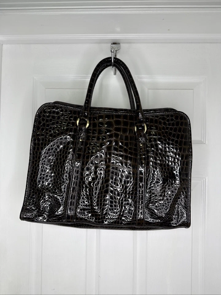 COLE HAAN Marrón Charol Laptop Maletín Acolchado Bolso Mensajero 16" x 11.5" Foto 3 de 4