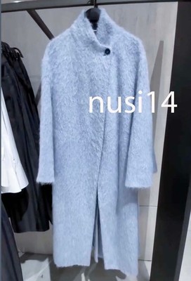ZARA NEW WOMAN STRAIGHT COAT WITH MANTECO WOOL ZW SKY BLUE XS-L