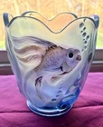 Fenton Hand Painted Iridescent Fish & Bubbles Bowl Vase Signed N. Schliche USA