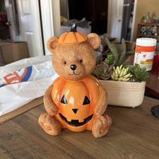 Halloween Pumpkin Teddy Bear Resin Figurine -...