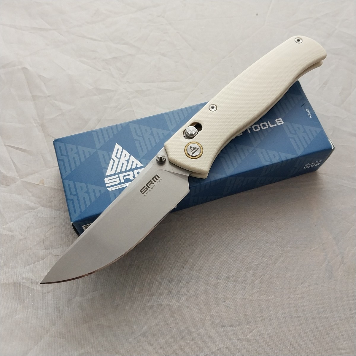 SRM Knives 255L-GK Ambi Lock White G10 Folding 10Cr15CoMoV Pocket
