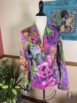 Basler Womens Blazer Size 36 Pink Floral Light Weight Cotton Spandex