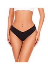 Seamless Thongs for Women 6-Pack V-Waisted Breathable No Show Underwear Large Bl