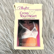 Vintage Playtex Cross Your Heart Wireless Bra Womens Size 36C White Floral Lace