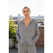 Aerie Women's Gray Pullover Hoodie V Neck Long Sleeve Raw Hem Casual Comfy