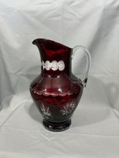 Vintage Czech Bohemian Glass Pitcher Ruby Red...