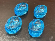 Set of 4 Blue Crystal Diamond Cut Salt Cellars