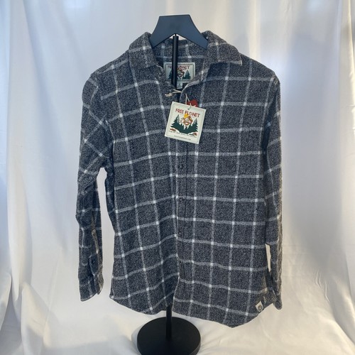 Free Planet Window Pane Button Down Flannel Mens Gray/White/Black Small NWT - Picture 2 of 6