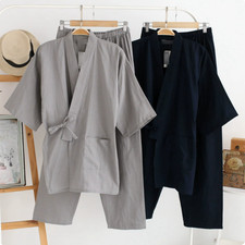 New Summer Men Japanese Kimono 100 Cotton Pajamas Suit Thin Sleepwear Homewear