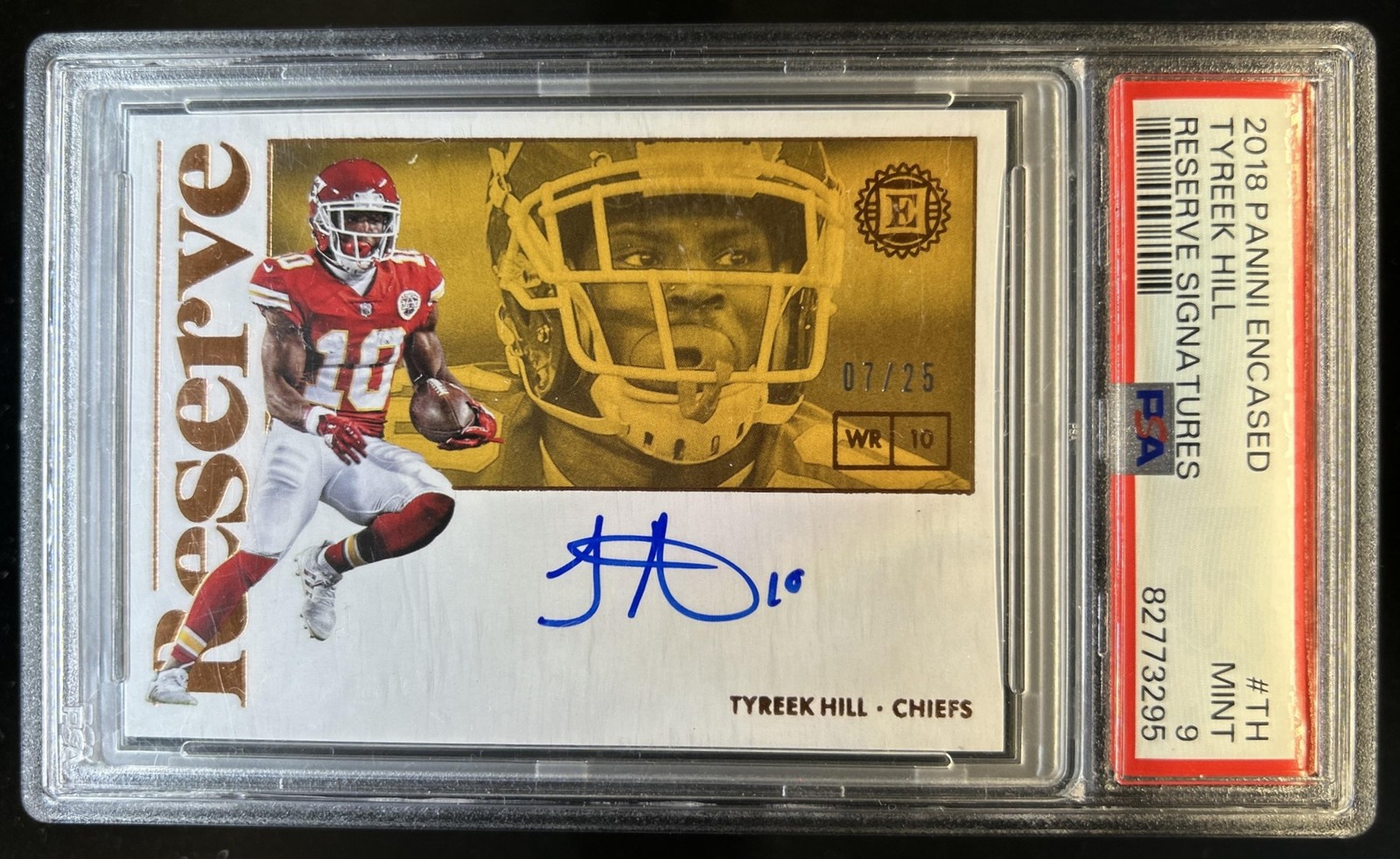 2018 Panini Encased Tyreek Hill Reserve Signatures Auto #/25 Chiefs PSA 9 view 1