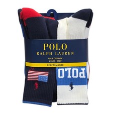 Polo Ralph Lauren Crew Socks 6 Pack Flag Logo Cushion Mens NWT