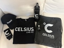 Celsius Live Fit Energy Drink Medium Black T-Shirt Water Bottle Bundle
