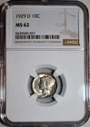 NGC MS-62 1929-D Mercury Dime, Lightly Toned & Highly Lustrous.