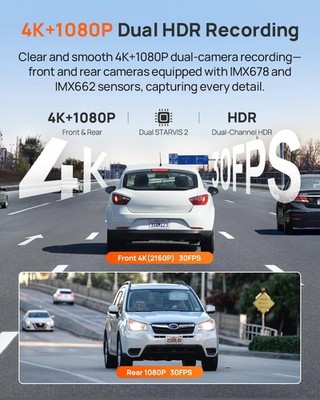 70mai A810S 4K Dual Dash Cam Front & Rear, STARVIS 2 HDR Super