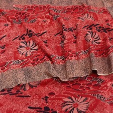 Indian Vintage Sari Black, peach Red Pure Crepe Silk Printed Saree 5yd Sewing