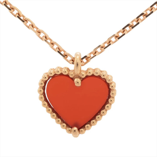 Van Cleef & Arpels Sweet Alhambra hearts Carnelian Necklace 750(PG) 2.7g Hallmar