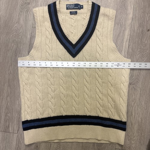 Ralph Lauren Vest Sweater Jumper Cricket Cable Tennis Wool Silk Cashmere M - Picture 5 of 9