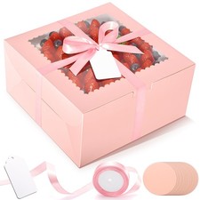 Cake Boxes with Boards 32 PCS 10 Inch Pink Window Carrier Birthday Bakery