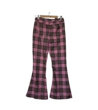 Almost Famous Pink Plaid Flared Pants Twill Fabric Button Accents Juniors
