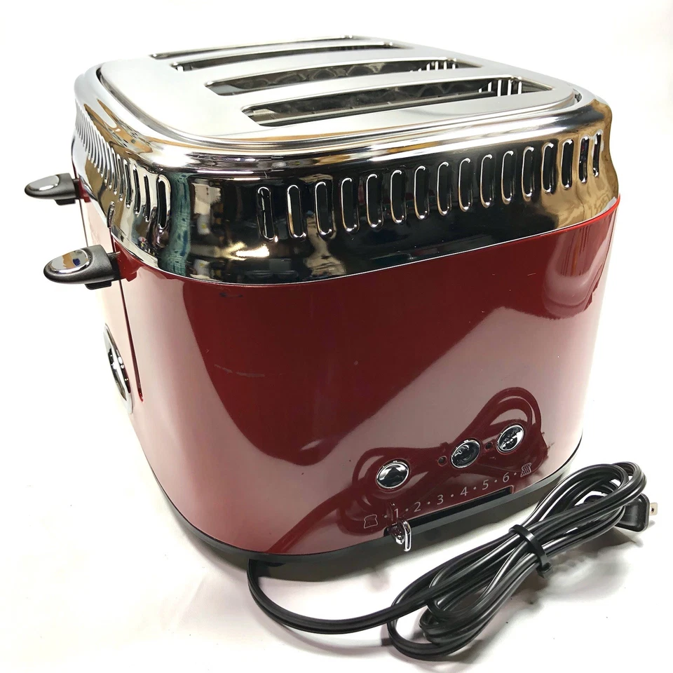 Tostadora Russell Hobbs roja cromada 4 rebanadas estilo retro probada limpia TR9250RDR Foto 4 de 4