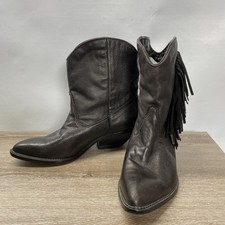 Vintage Zodiac Leather Ankle Boots Western Stacked Heel Fringes Sz 7 M Made USA