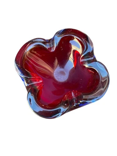 Vintage Murano Beautiful Ruby Red Glass Bowl Ashtray maybe Flavio Poli