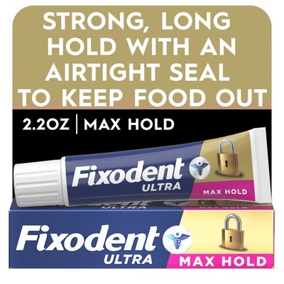 Extra Strong Hold Denture Adhesive Cream, Secure & Long-Lasting, 2.2 oz Tube