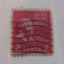 Very Rare 1936  Red John Adams 2 Cent lightly hinged  Used Stamp  
