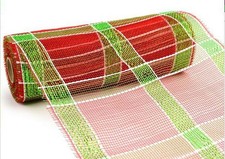 Deco Poly Mesh Ribbon Red White Green Plaid 10 Inch x 10 Yards Crafts Wreaths