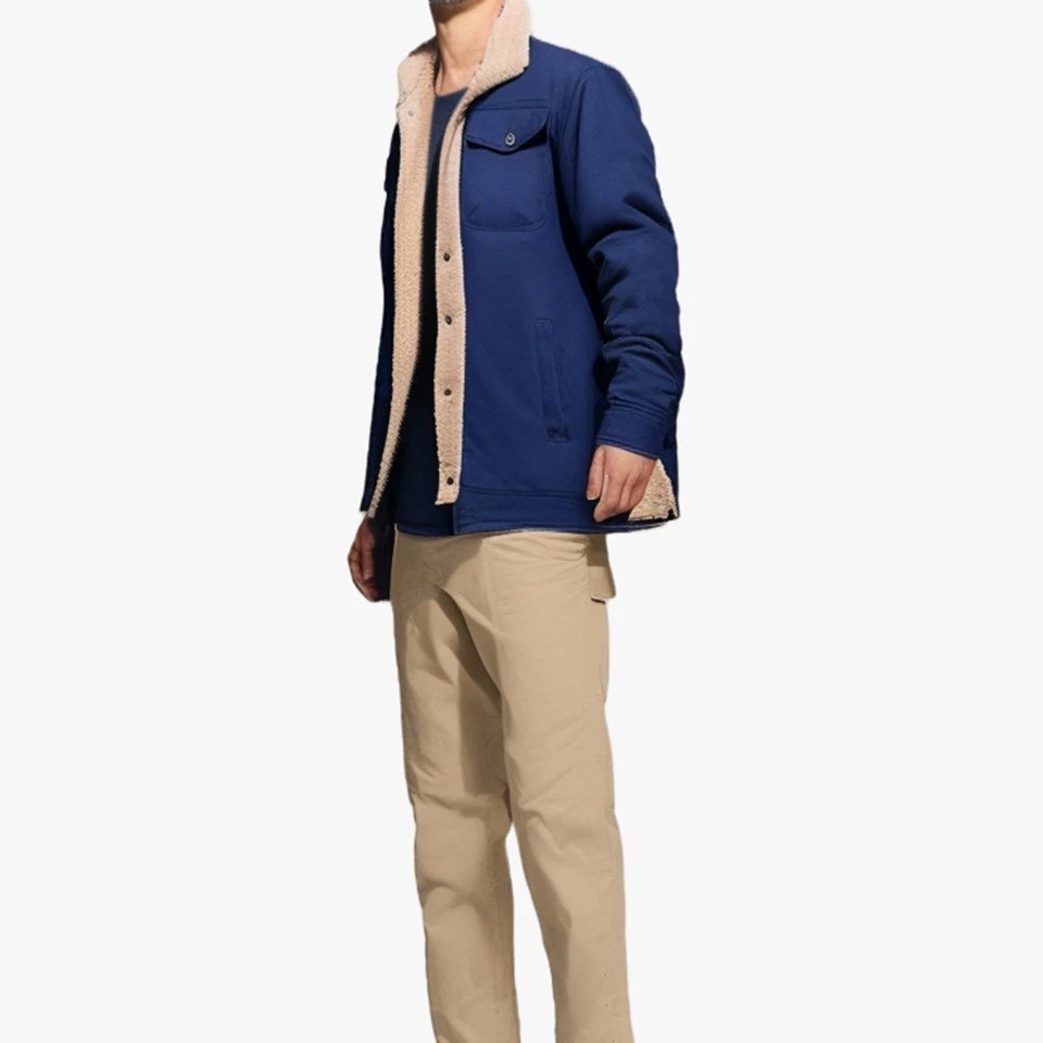 Sherpa Lined Mens Cargo Truck Jacket Winter Coat Lapel Fleece Outwear Top - Image 4 of 4