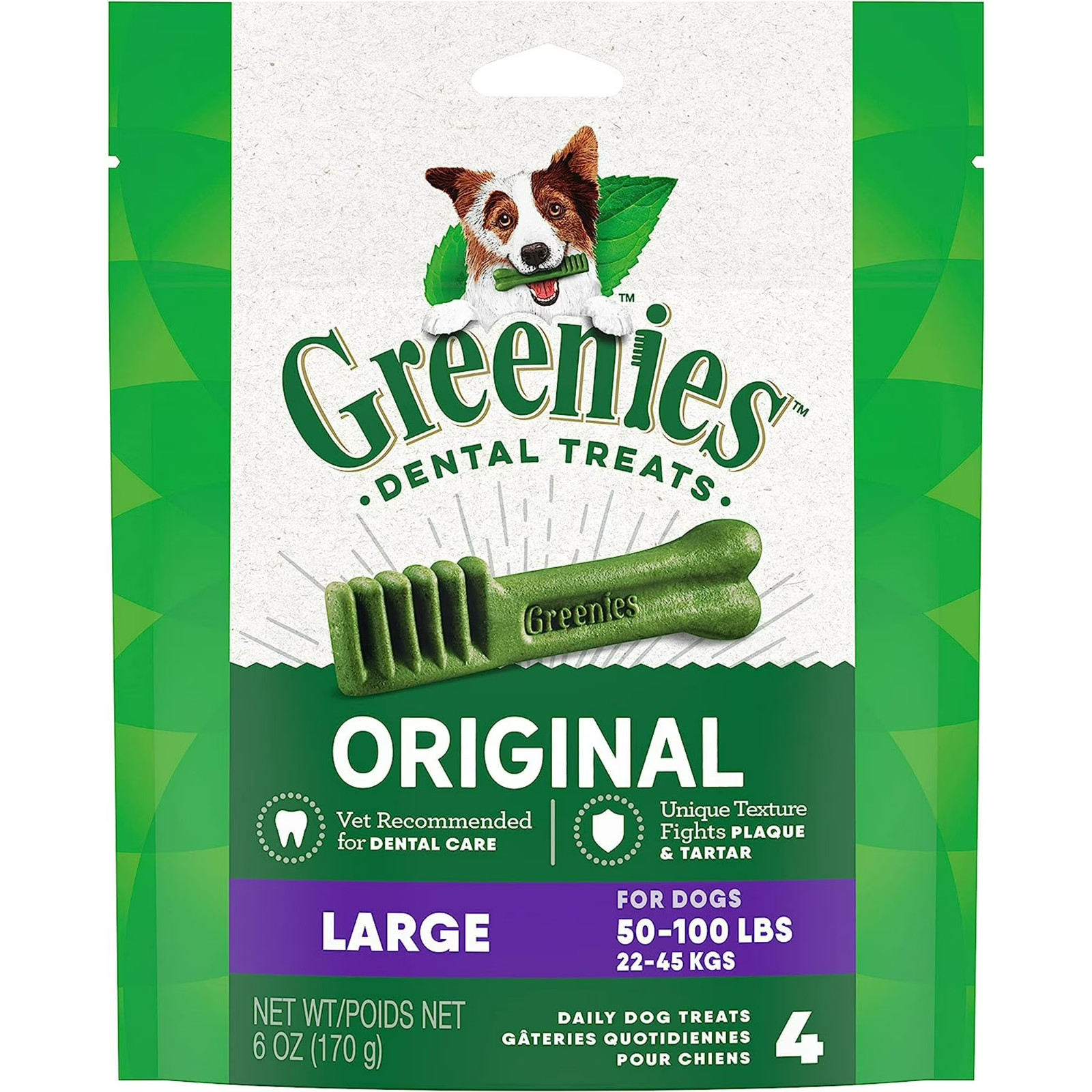 Greenies Original Large Dental Dog Treats, Natural Oral Care Chews, 4 Count Pack