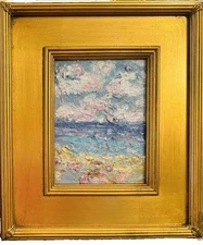 KADLIC Abstract Color Impasto  Oil Painting Gold Gilt Frame Fine Art 14”