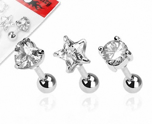 Orecchino A Stelle Per Cartilagine, Piercing In Acciaio Chirurgico 2mmx6mm - 5