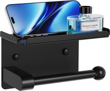 Matte Black, Toilet Paper Holder with Phone Storage Shelf
