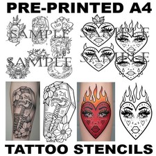 Halloween Horror Tattoo Stencil Flash Sheets ? A4 Pre-Printed Transfer Paper UK