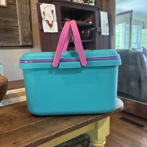 Vintage Eagle Craftstor Sewing Craft Storage Organizer Tote Bin Teal Purple Pink