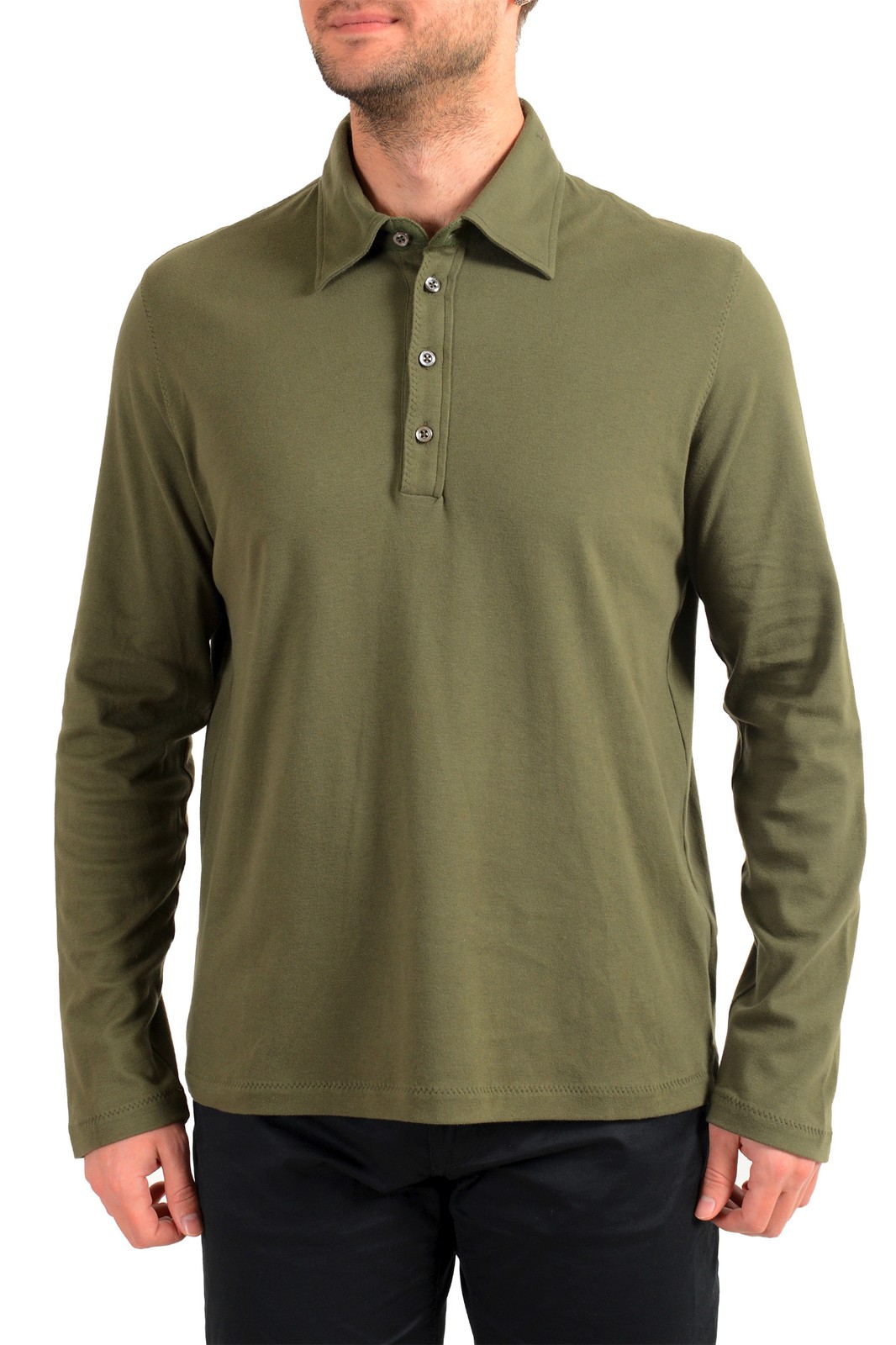 Мужская рубашка поло Malo оливково-зеленого цвета с длинным рукавом US L IT 52 13590₽