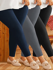 WOMEN'S Plus Size - Set of 3 Regular Waist 9-Point Leggings 22 BLACK NAVY GREY