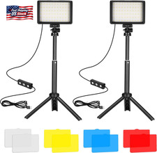 LED Video Light 2-Pack, 5600K Dimmable USB Photo Lights with Mini Tripod and Col