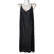 ASTR the Label Pleated Black Midi Dress V-neck Slit Cocktail Maxi Size M