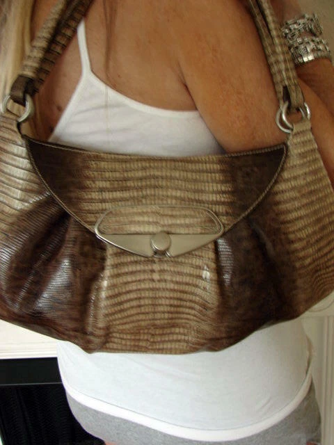 AUTHENTIC FURLA SNAKE SKIN EMBOSSED LEATHER BAG BROWN MADE IN