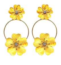Yellow Double Flower Hoop Earrings for Women