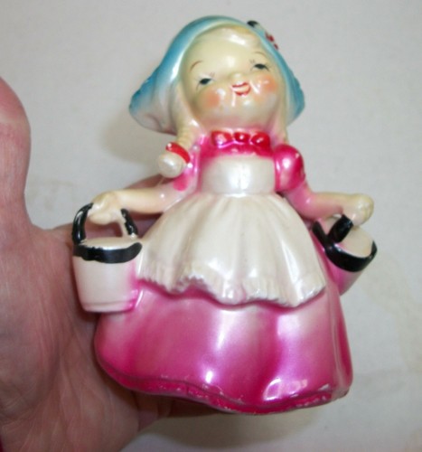 Vtg Smiling DUTCH GIRL Pink Dress Buckets Lustrous Pearlized Paint Handpainted - Picture 6 of 6