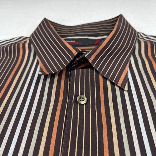 VTG Perry Ellis America Shirt Mens 2XL Brown Funky Striped Long Sleeve Logo 80s - Picture 4 of 15