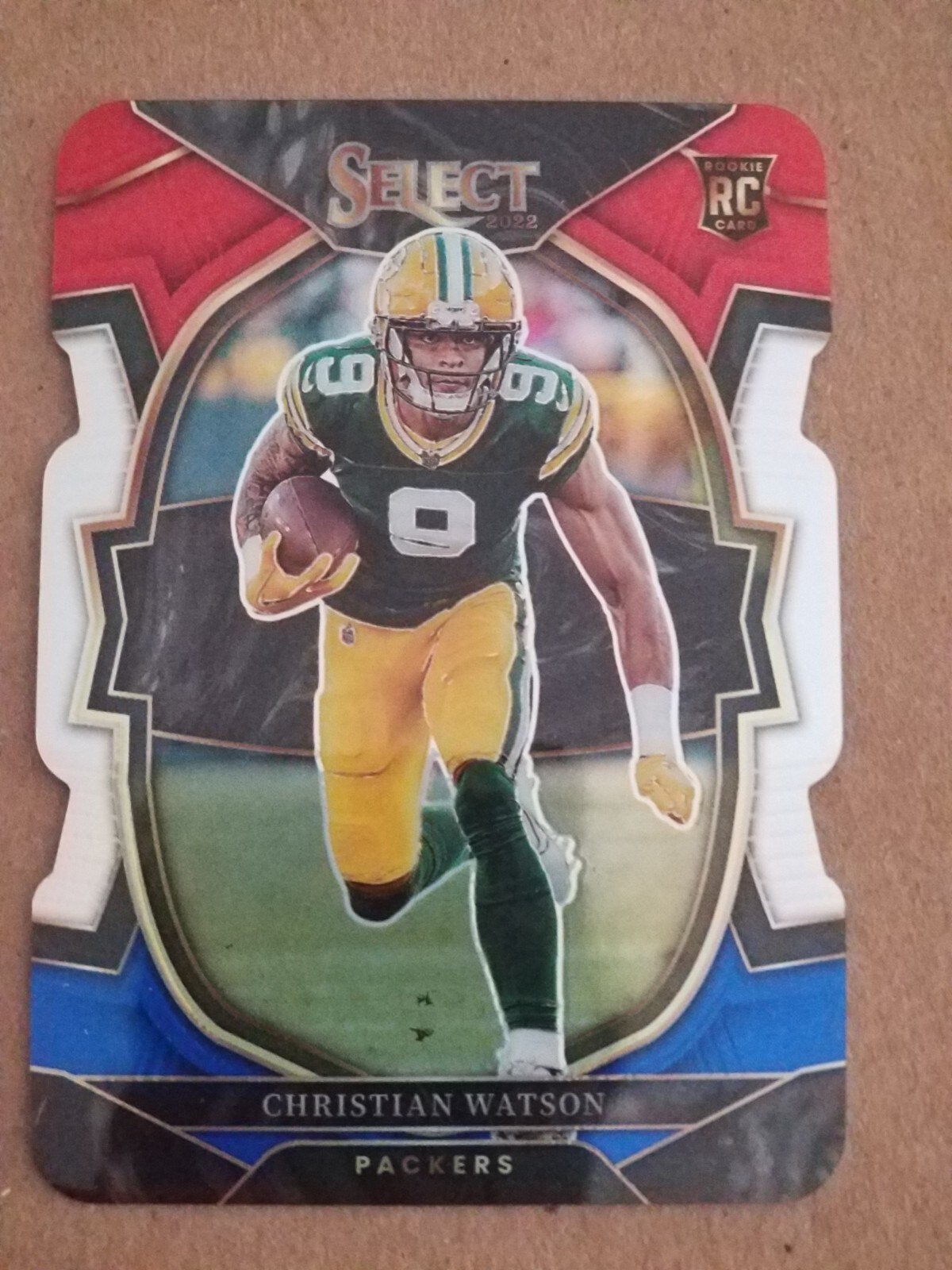 2022 Panini Select #53 Christian Watson Red and Blue Prizm Die Cut RC